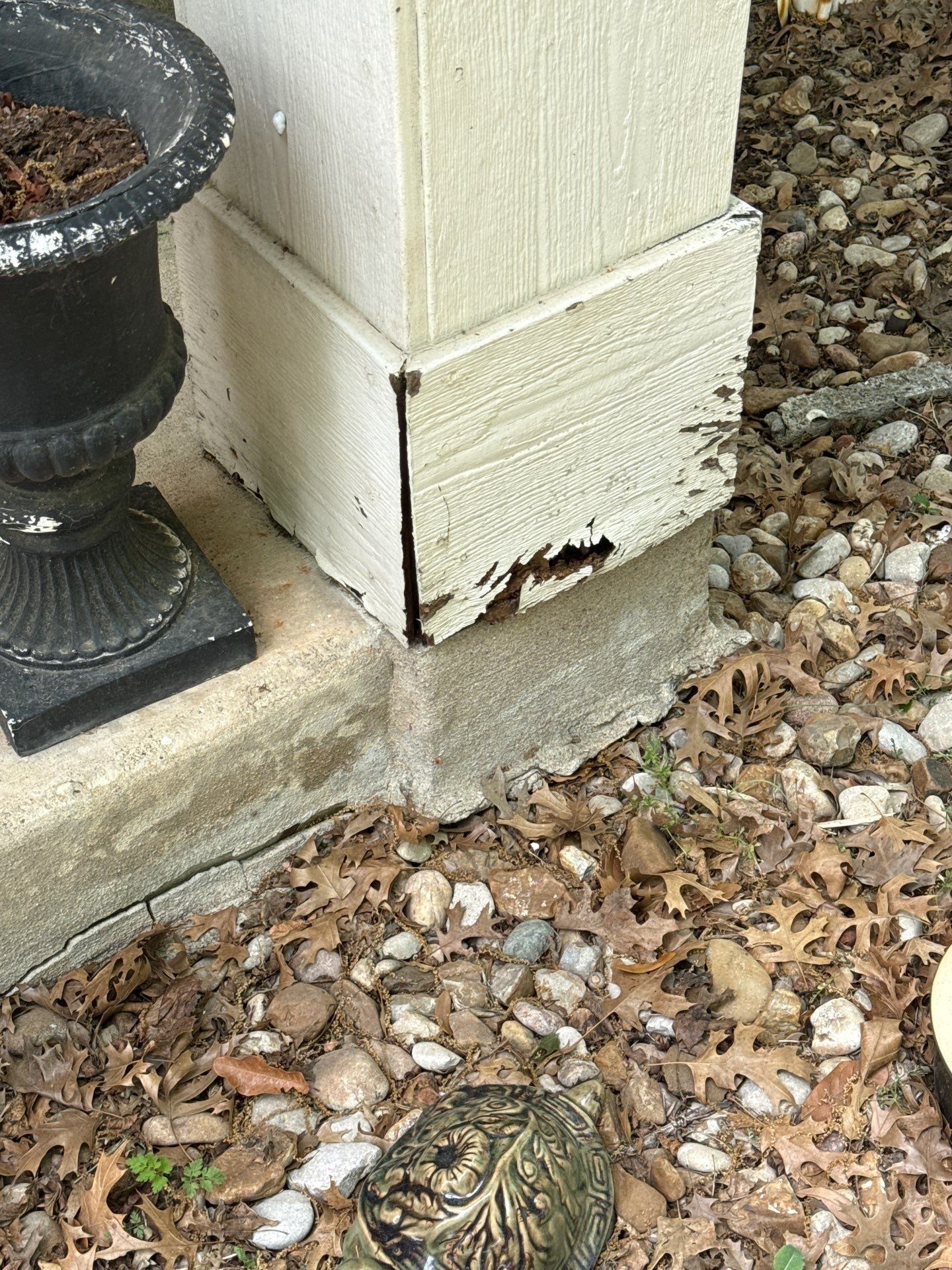 Front porch pillar repair area ahead of painting in Hutto, TX by Hill Country Painting