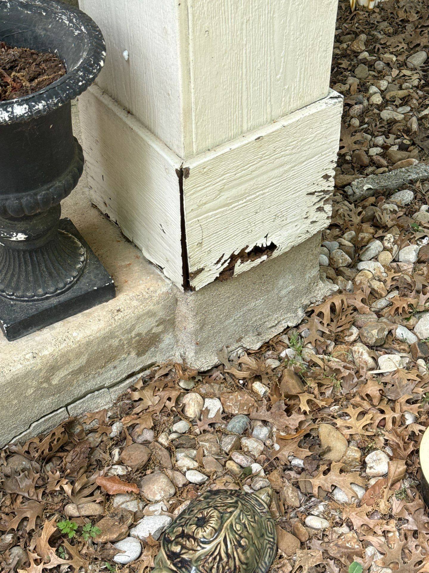 Front porch pillar repair area ahead of painting in Hutto, TX by Hill Country Painting