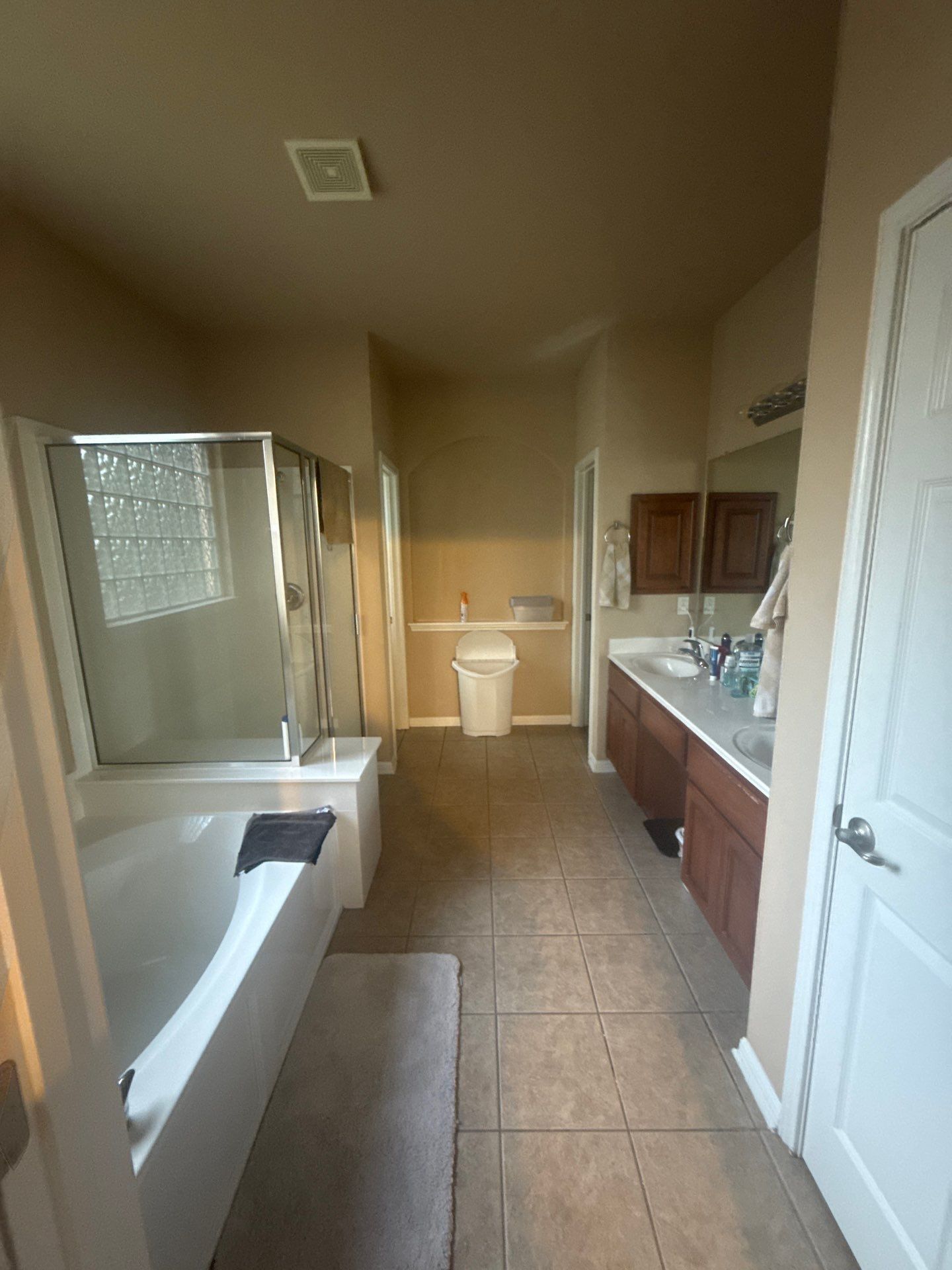 Master bathroom ahead of painting in Pflugerville, TX by Hill Country Painting