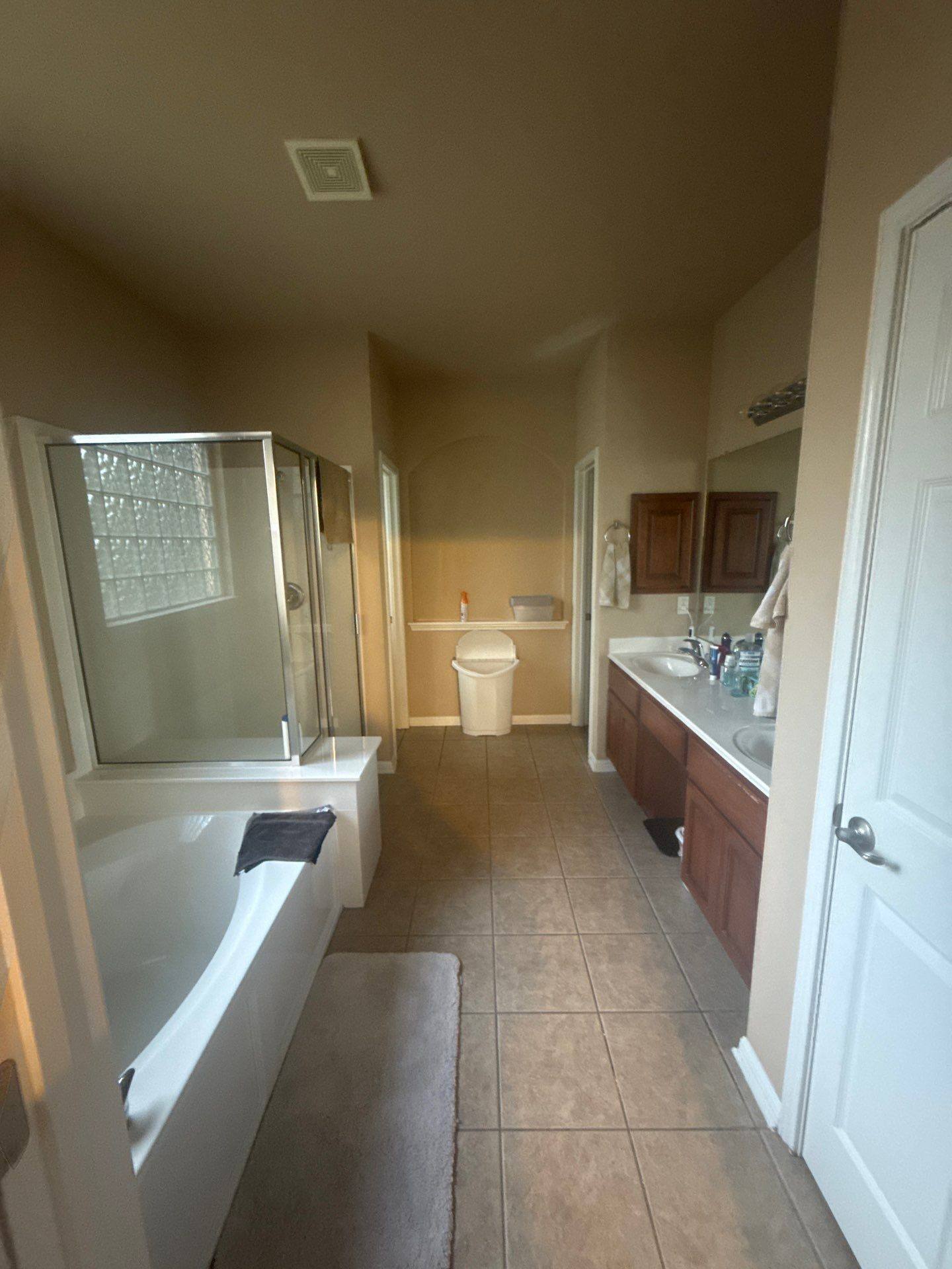 Master bathroom ahead of painting in Pflugerville, TX by Hill Country Painting
