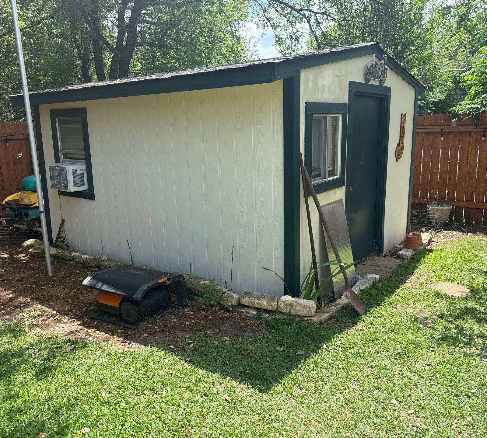 Detached backyard structure ahead of exterior painting in Cedar Park, TX by Hill Country Painting