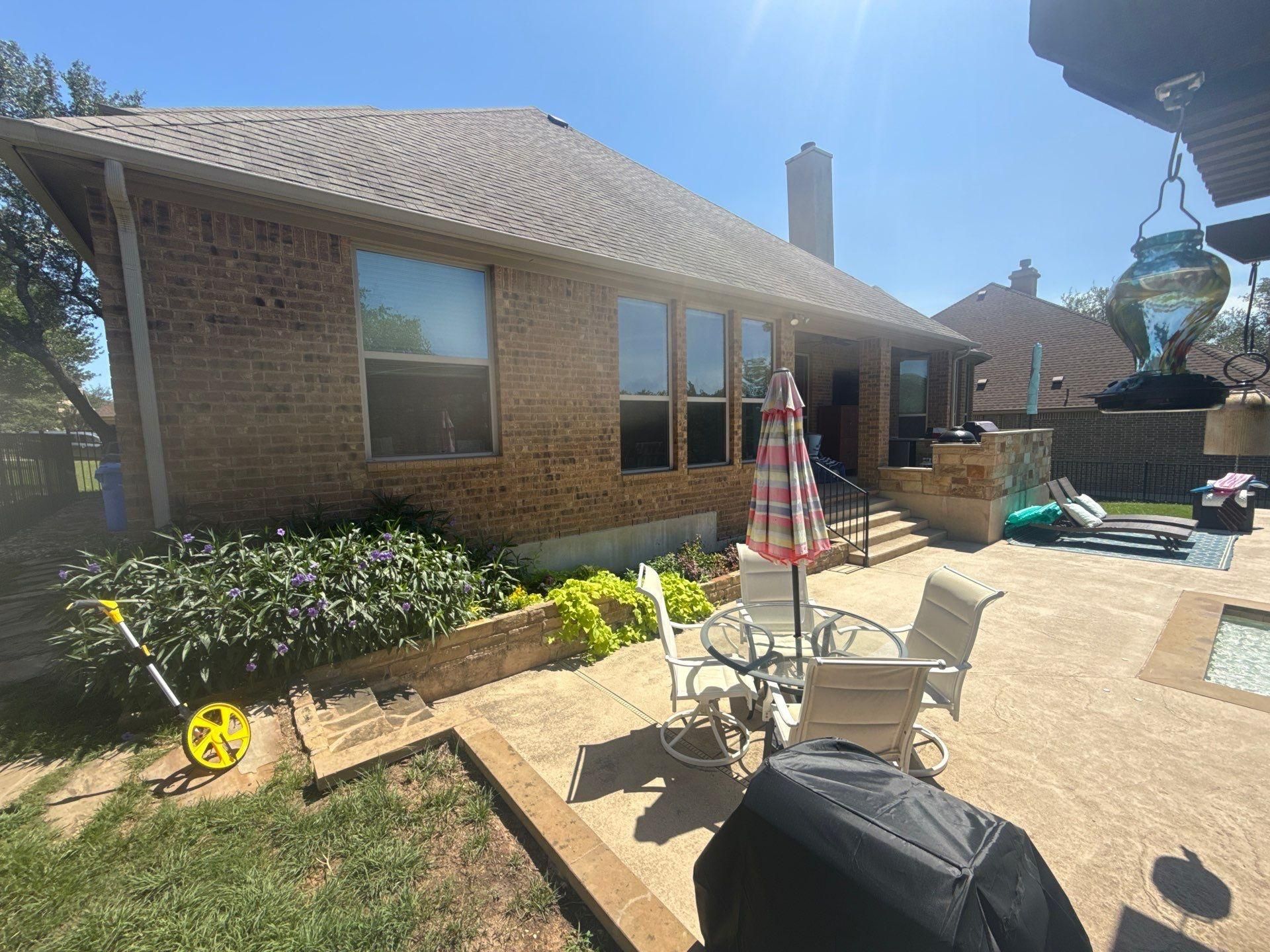 Back patio exterior at a home on Flycatcher Ct in Austin, TX prepared for an exterior painting estimate by Hill Country Painting