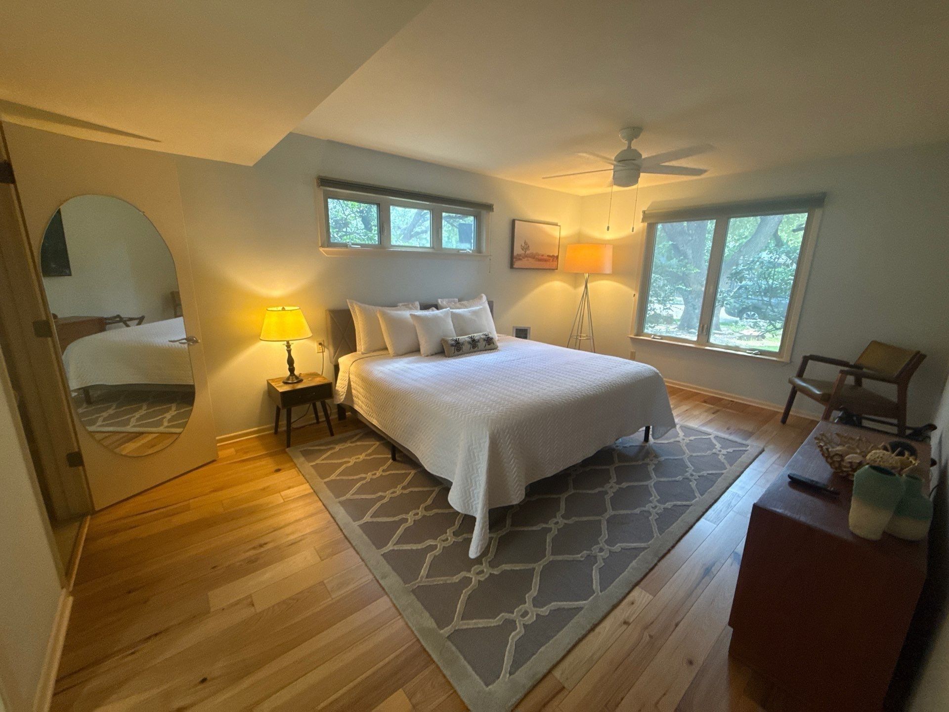Master bedroom of a home on Lexington Rd in Austin, TX prepared for an interior painting estimate by Hill Country Painting