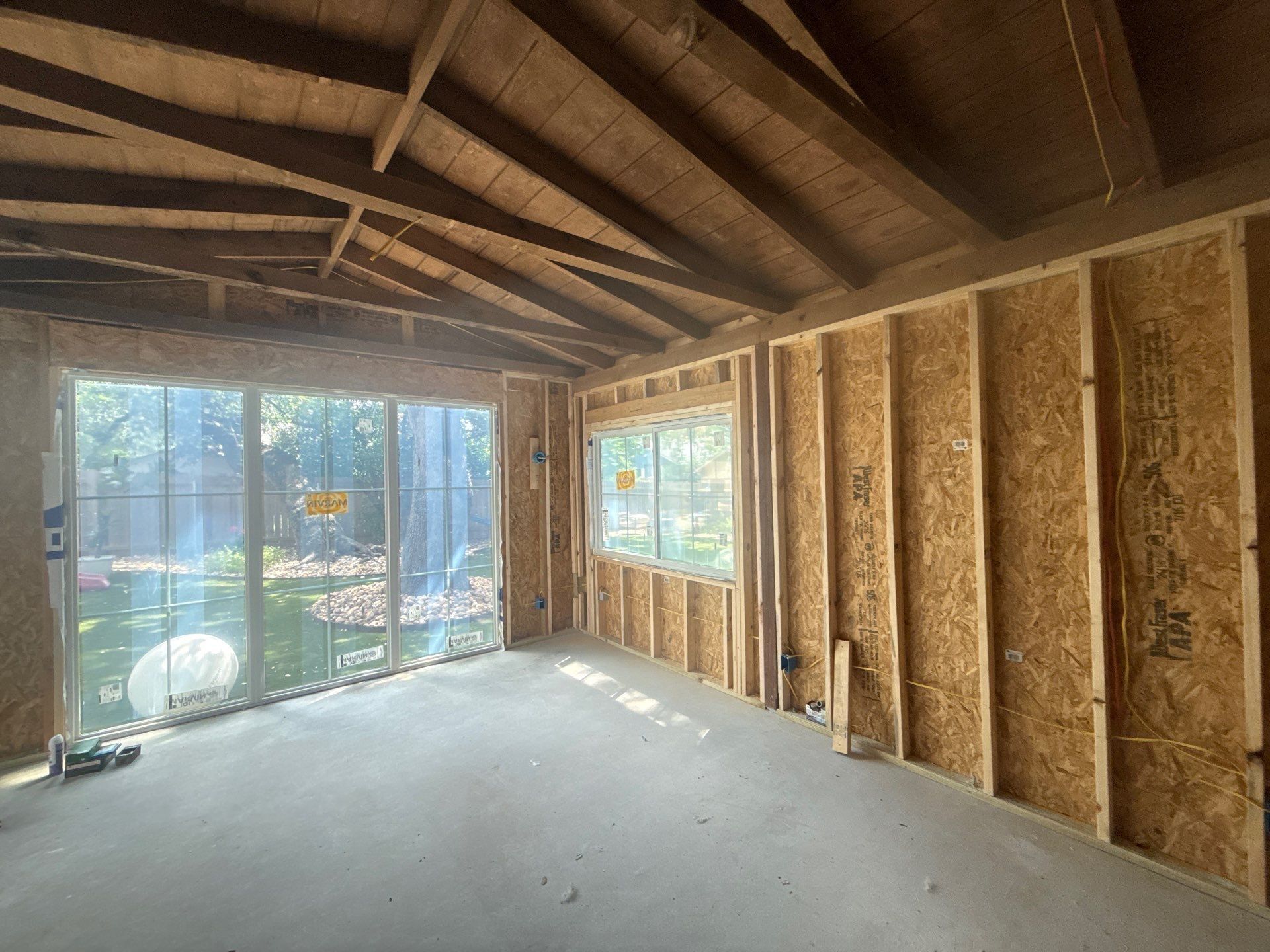 Interior framing of a home addition on Alhambra Dr in Austin, TX ahead of interior painting by Hill Country Painting