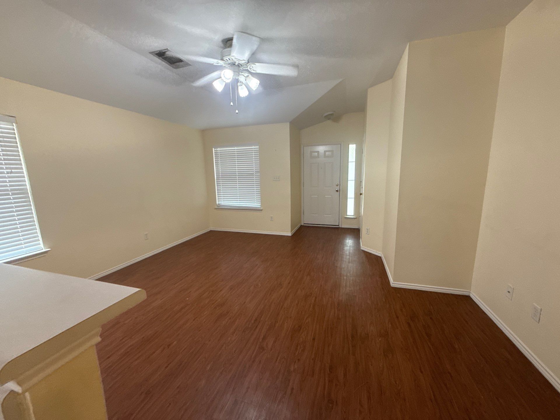 Living room of a home on Socorro Bend in Leander, TX ahead of interior painting by Hill Country Painting