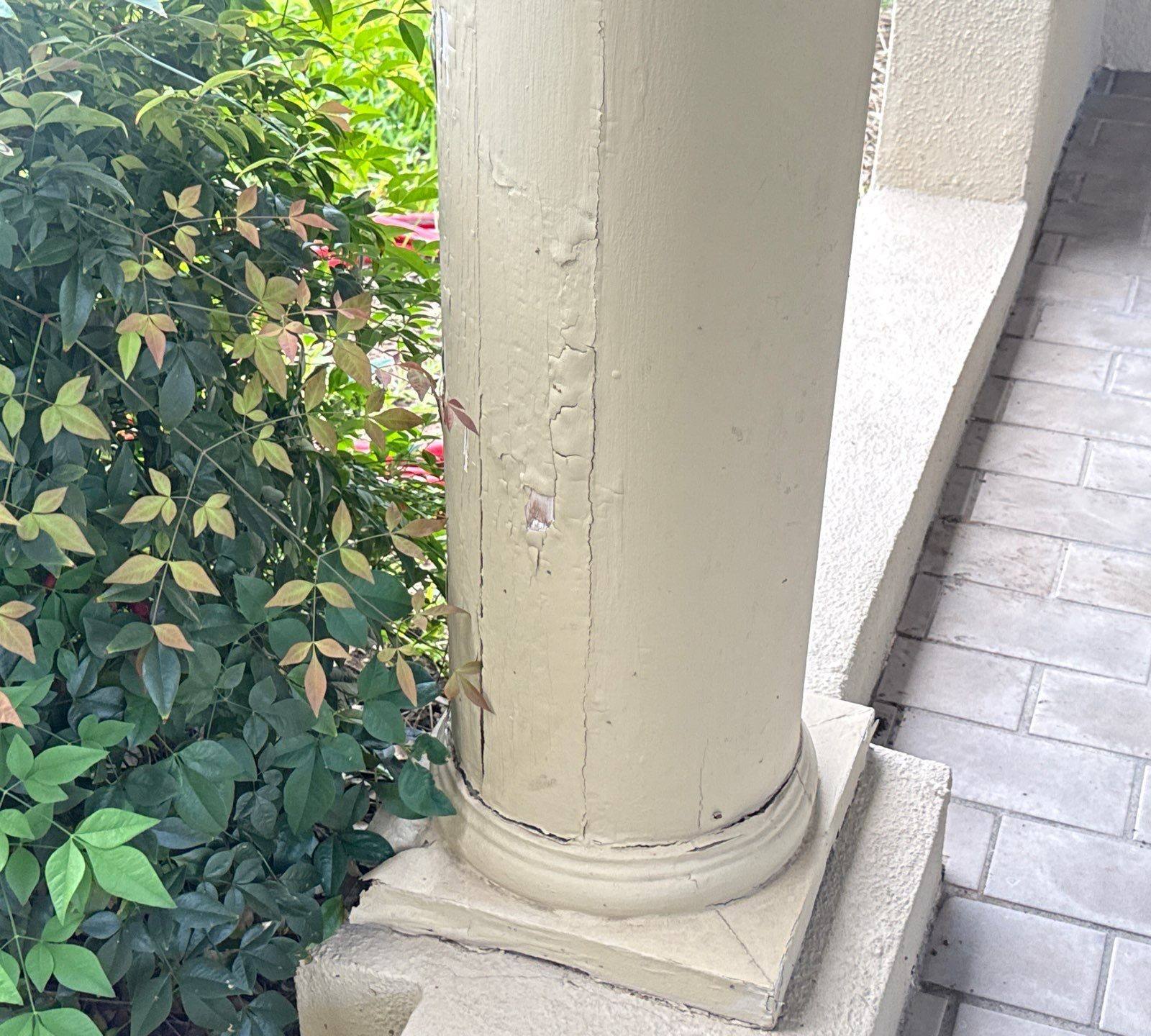 Column detail of a home on Tellus St in Lakeway, TX ahead of exterior painting by Hill Country Painting