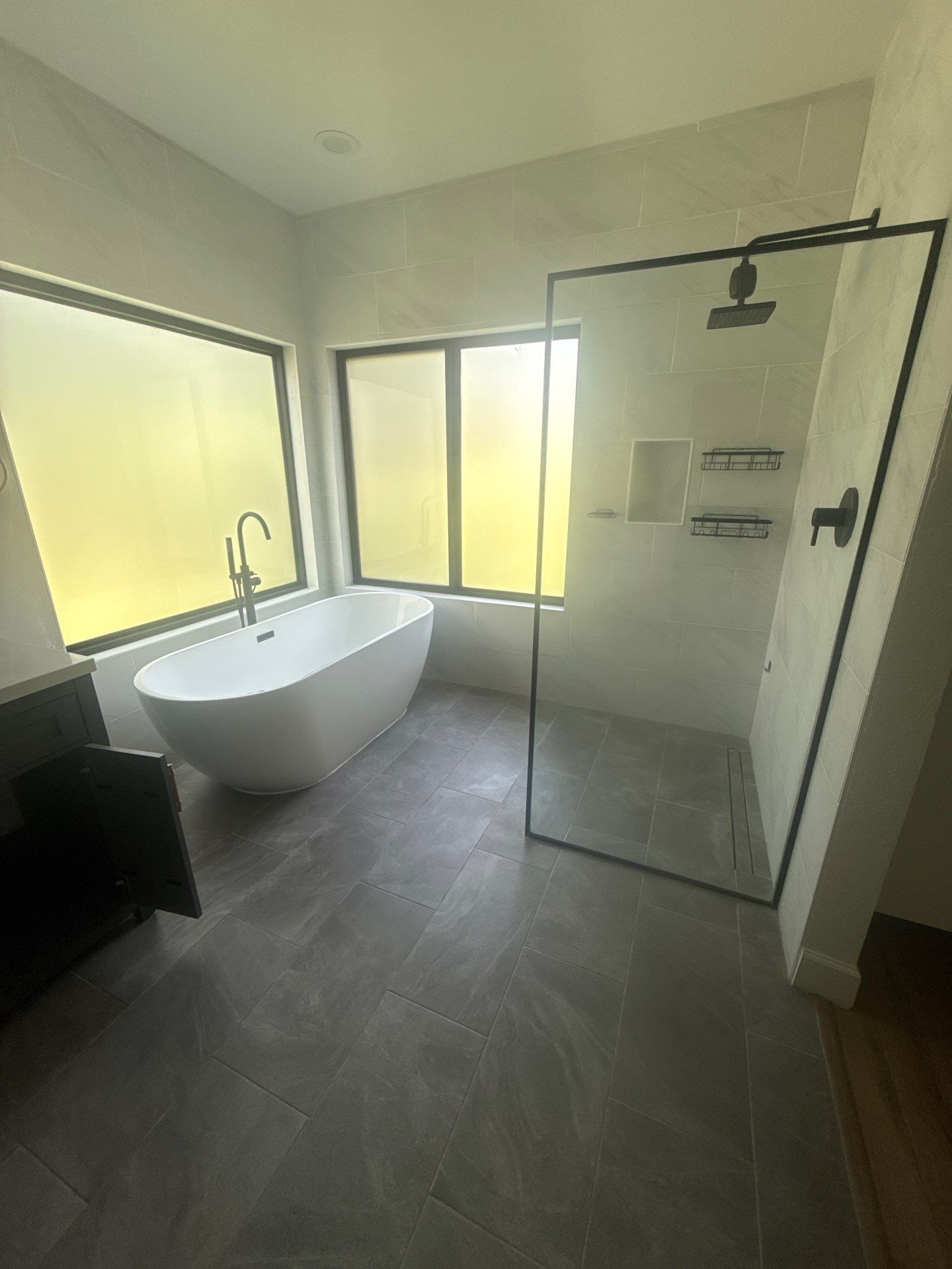 Master bathroom of a home on Poynette Pl in Austin, TX ahead of interior painting by Hill Country Painting