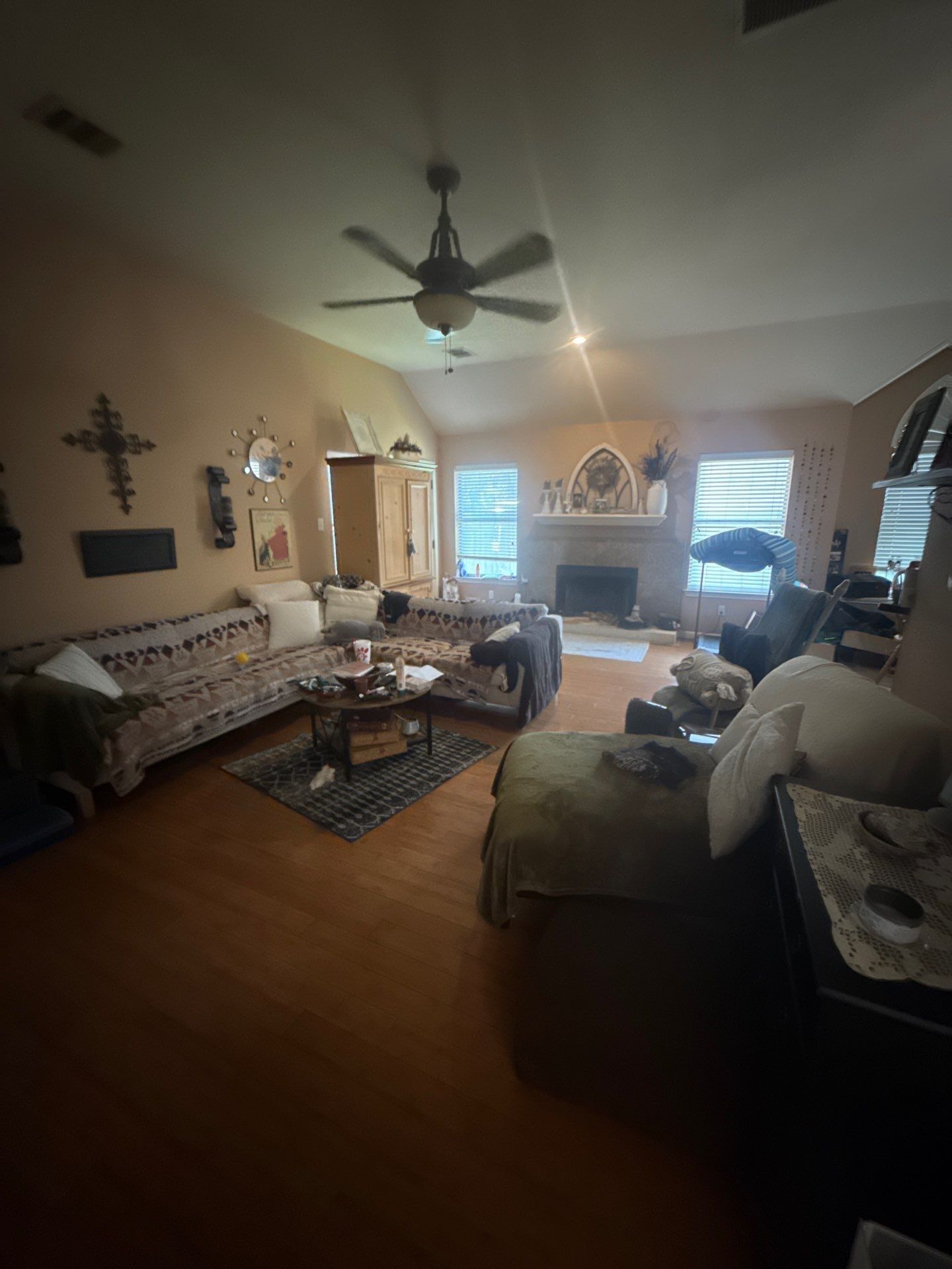 Living room at a property on Thunderbay Dr in Georgetown, TX ahead of interior painting by Hill Country Painting