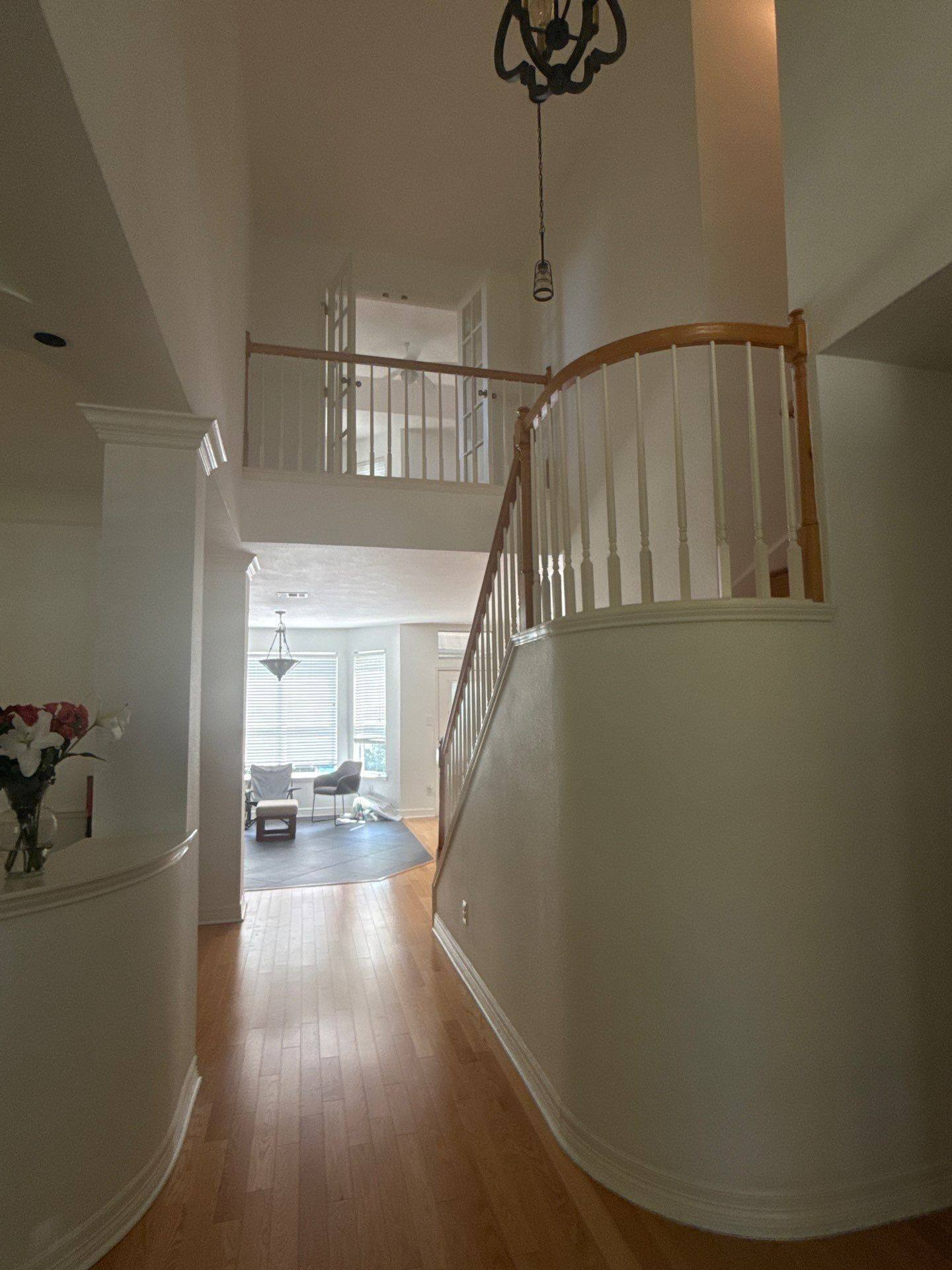 Stairway and upstairs balcony railing