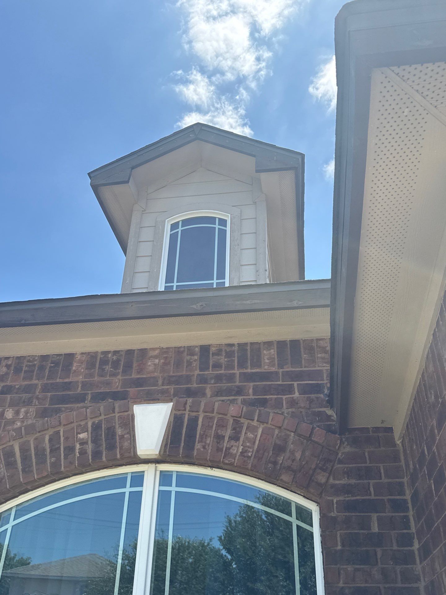 Front gable and eave detail ahead of painting