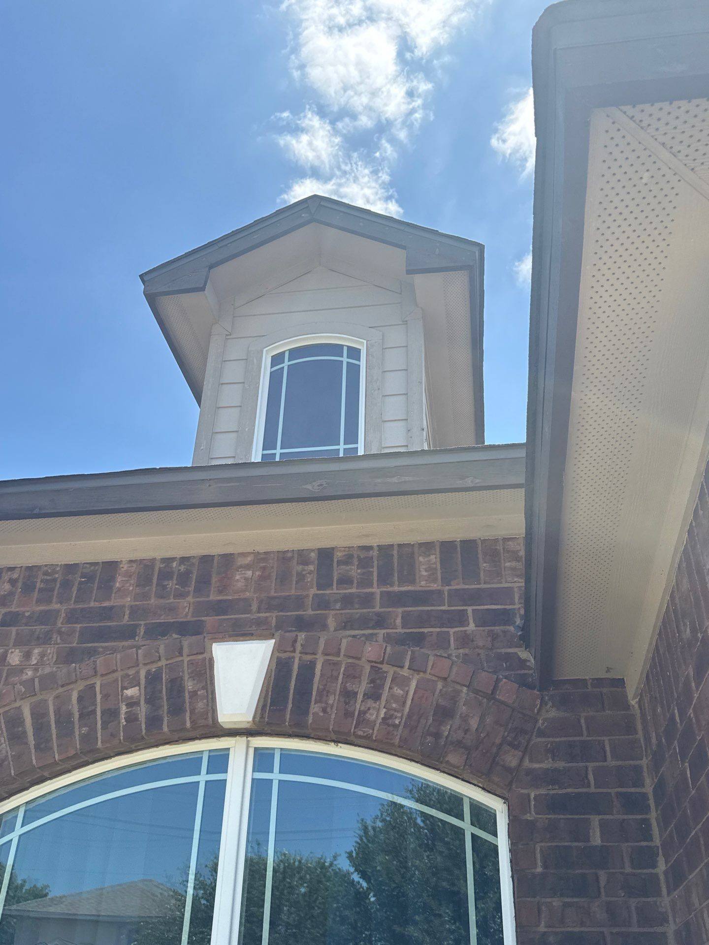 Front gable and eave detail ahead of painting