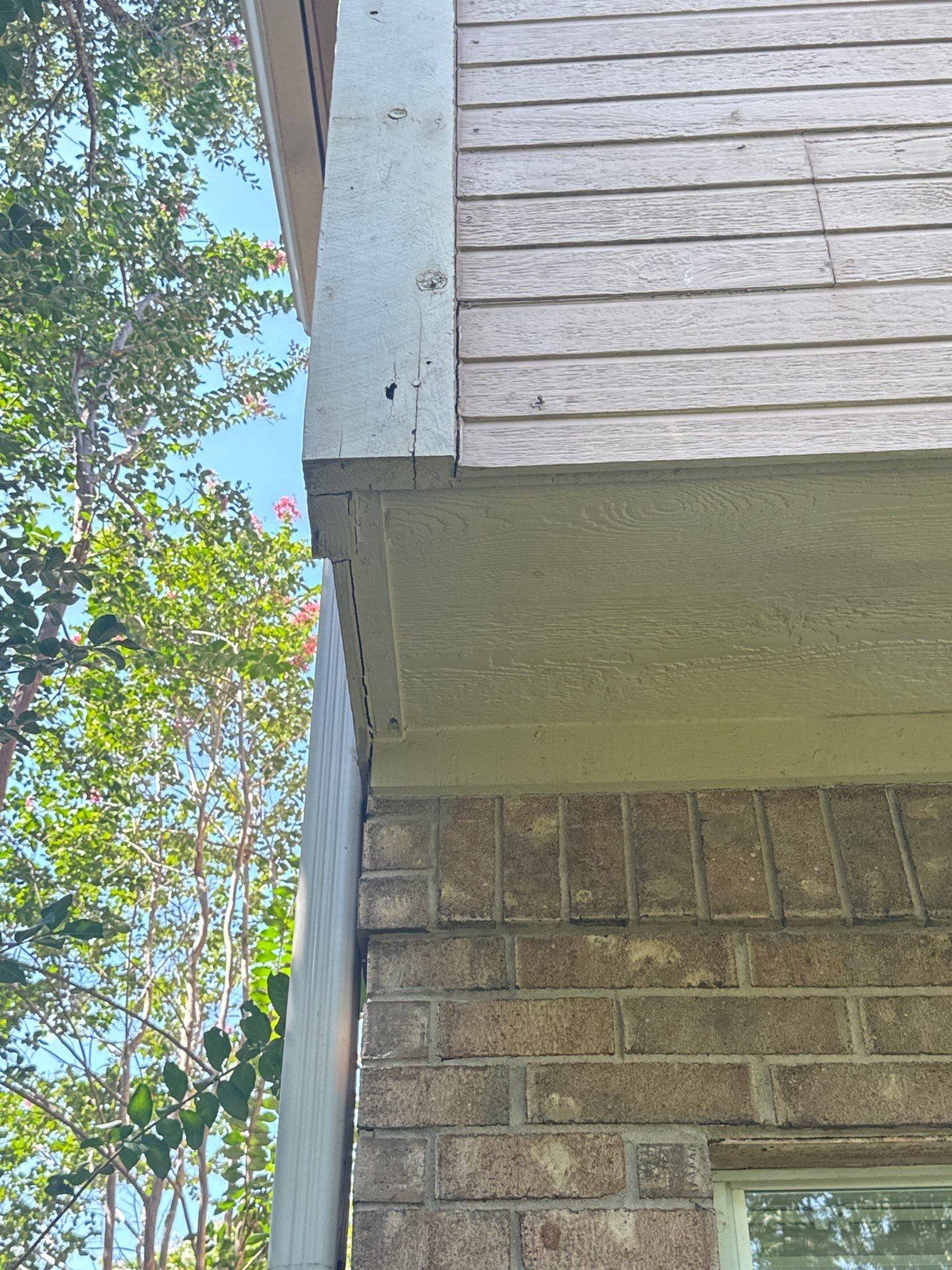 Eave and gutter area ahead of caulking and sealing