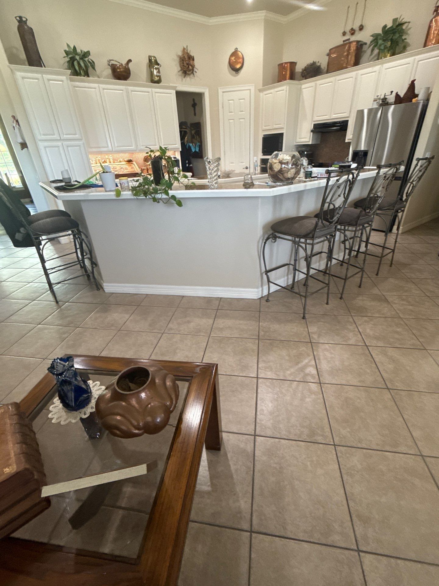 Kitchen island and cabinetry ahead of painting