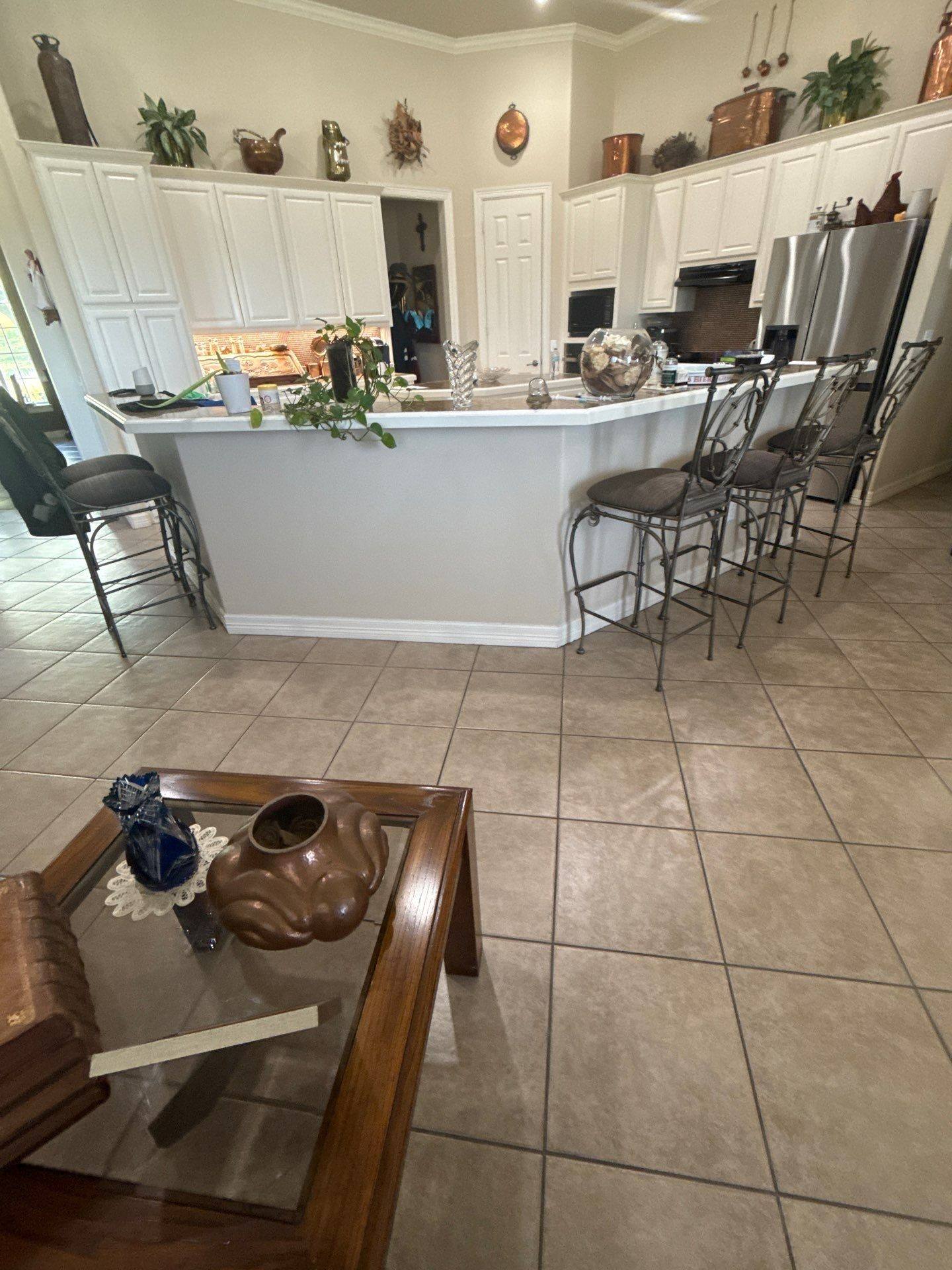 Kitchen island and cabinetry ahead of painting