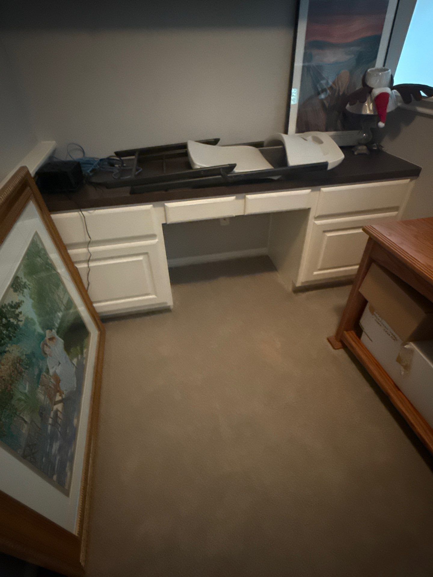 Loft desk cabinet with doors and drawers ahead of painting