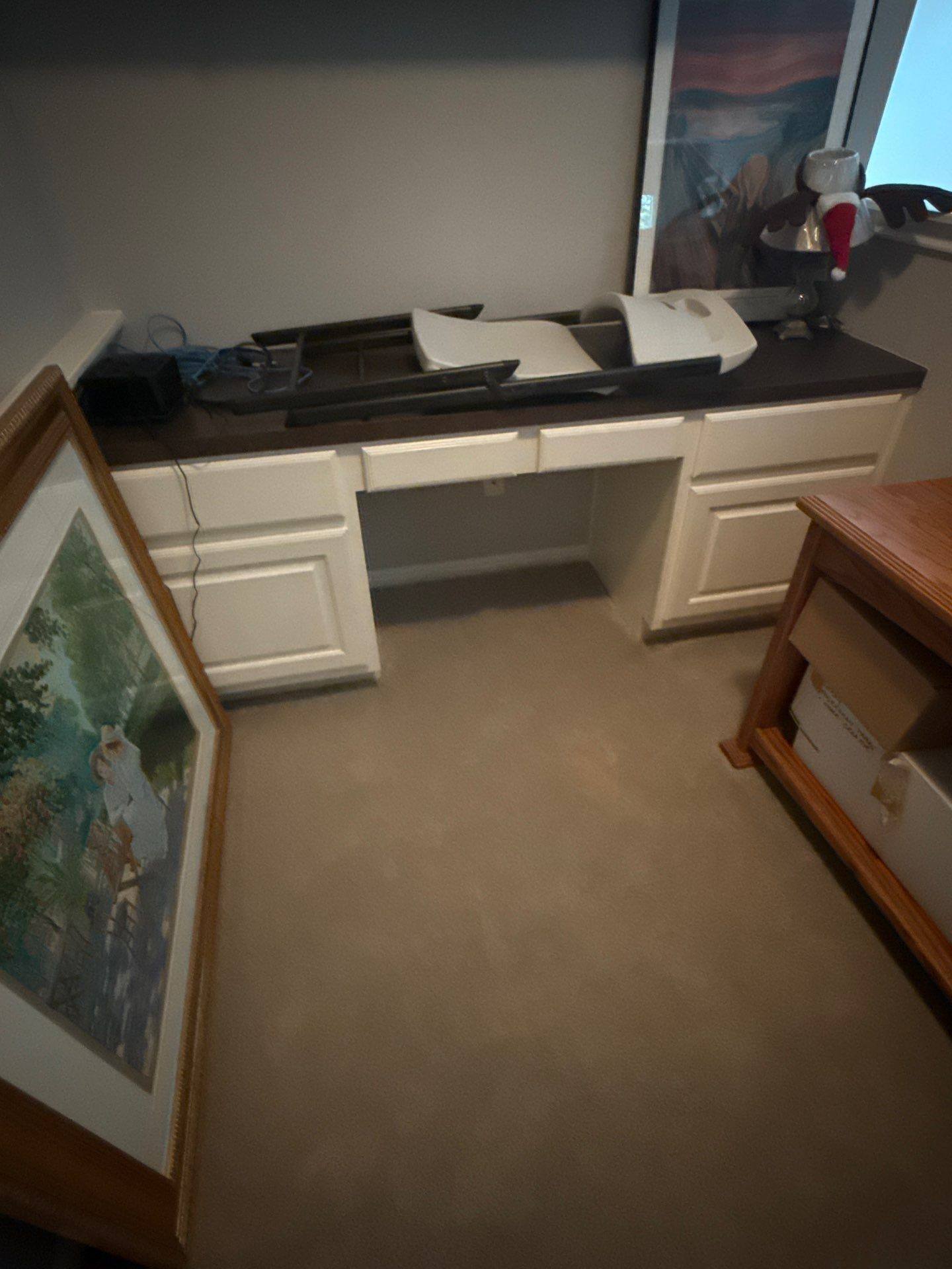 Loft desk cabinet with doors and drawers ahead of painting