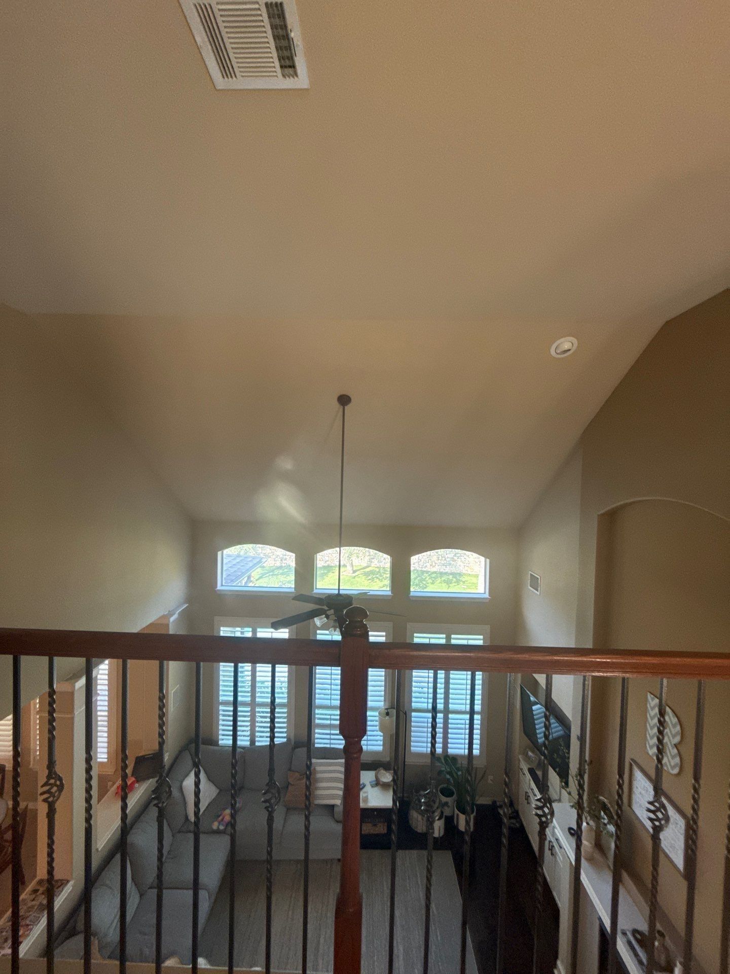 Family room vaulted ceiling ahead of painting