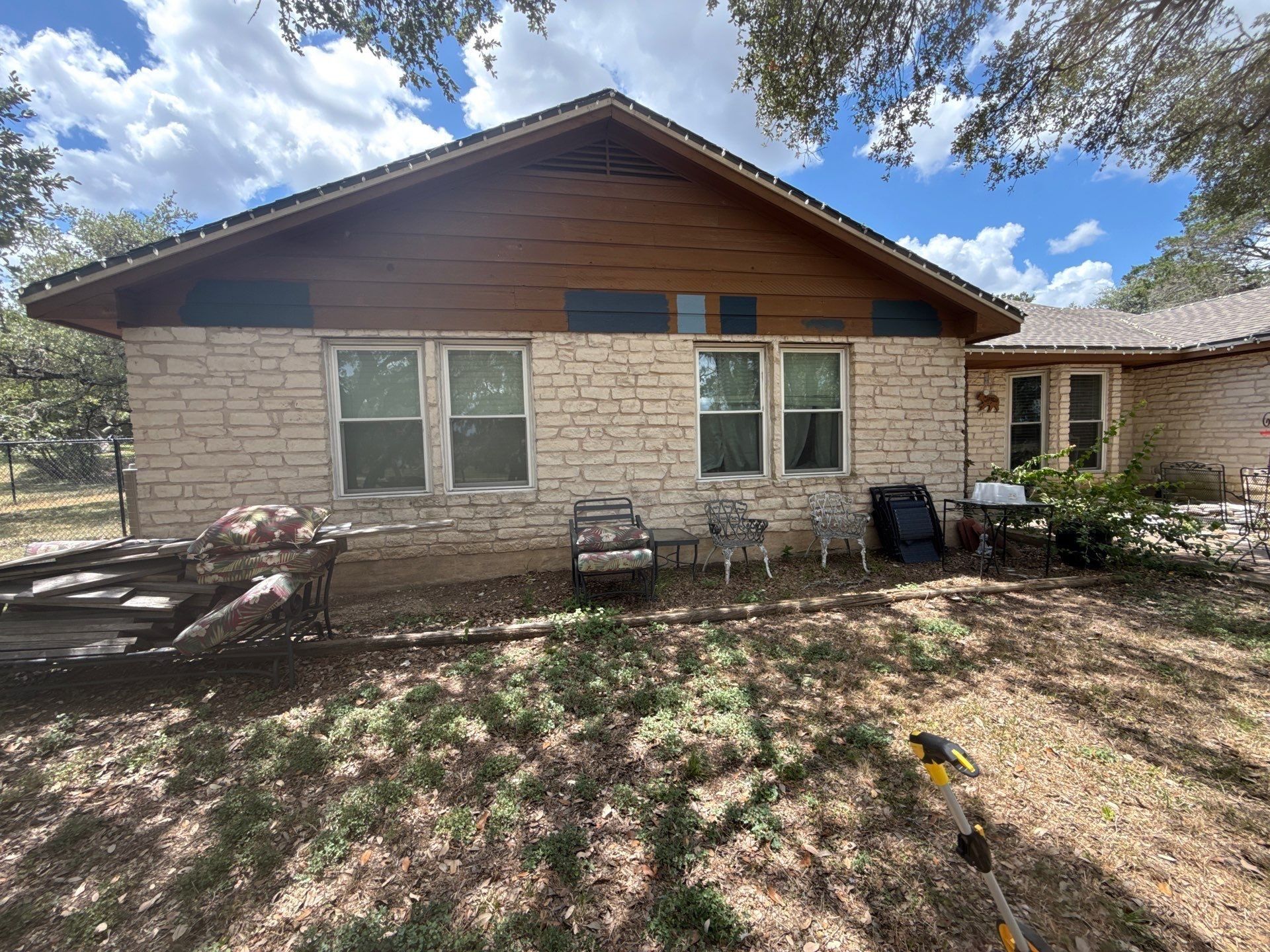 Back exterior with gabled peak