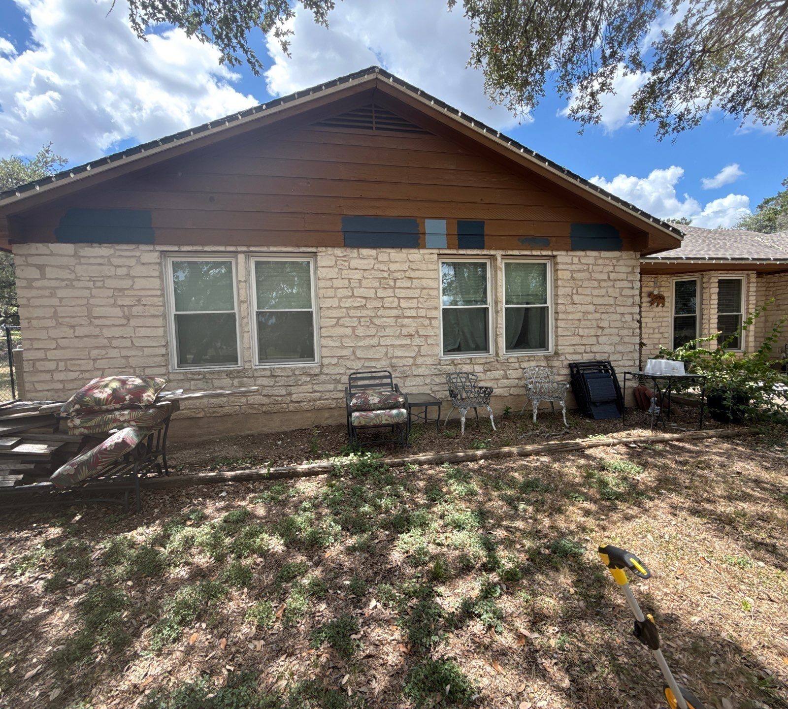 Back exterior with gabled peak