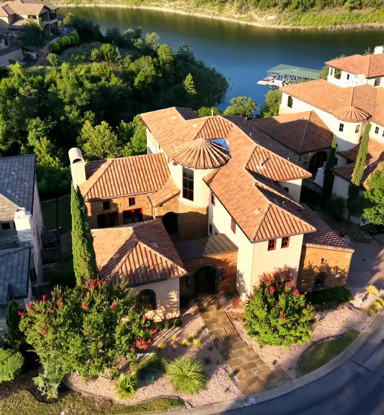 Aerial view of the completed Lakeway, Texas home painting project